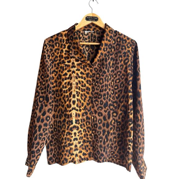 Tops - Vintage Women's Career Size 1X Long Sleeve Blouse Secretary Satin Animal Print